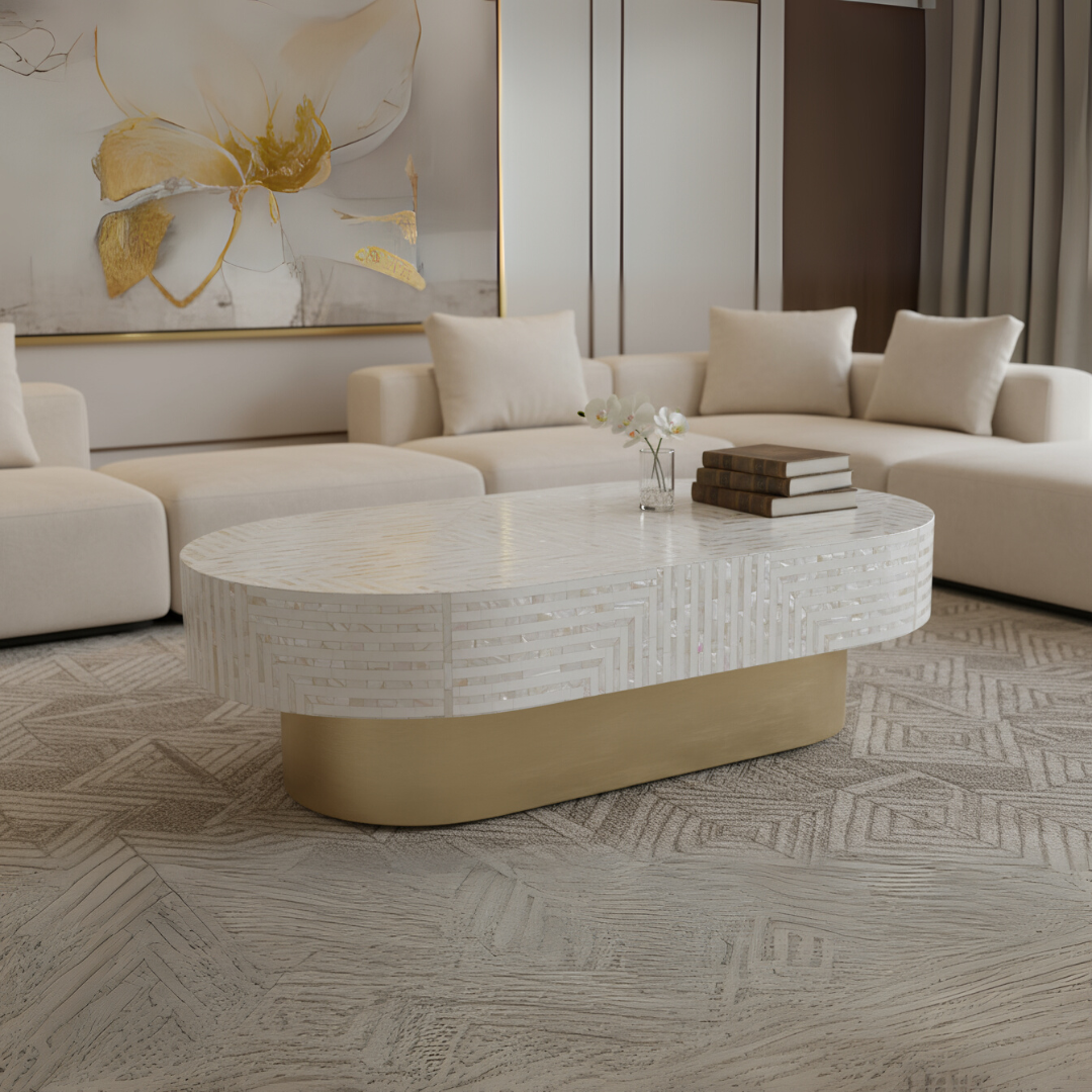 Oval Coffee table Striped Mother of pearl
