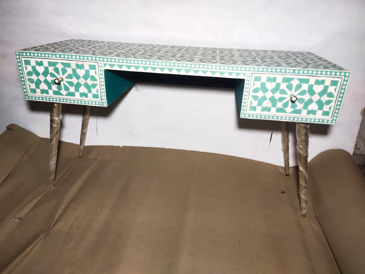 Bone inlay Study desk in Sea Green colour