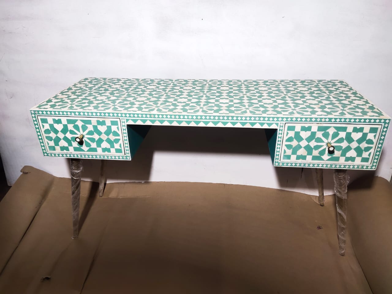 Bone inlay Study desk in Sea Green colour