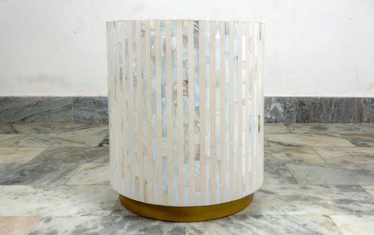 Mother of pearl side table drum shape