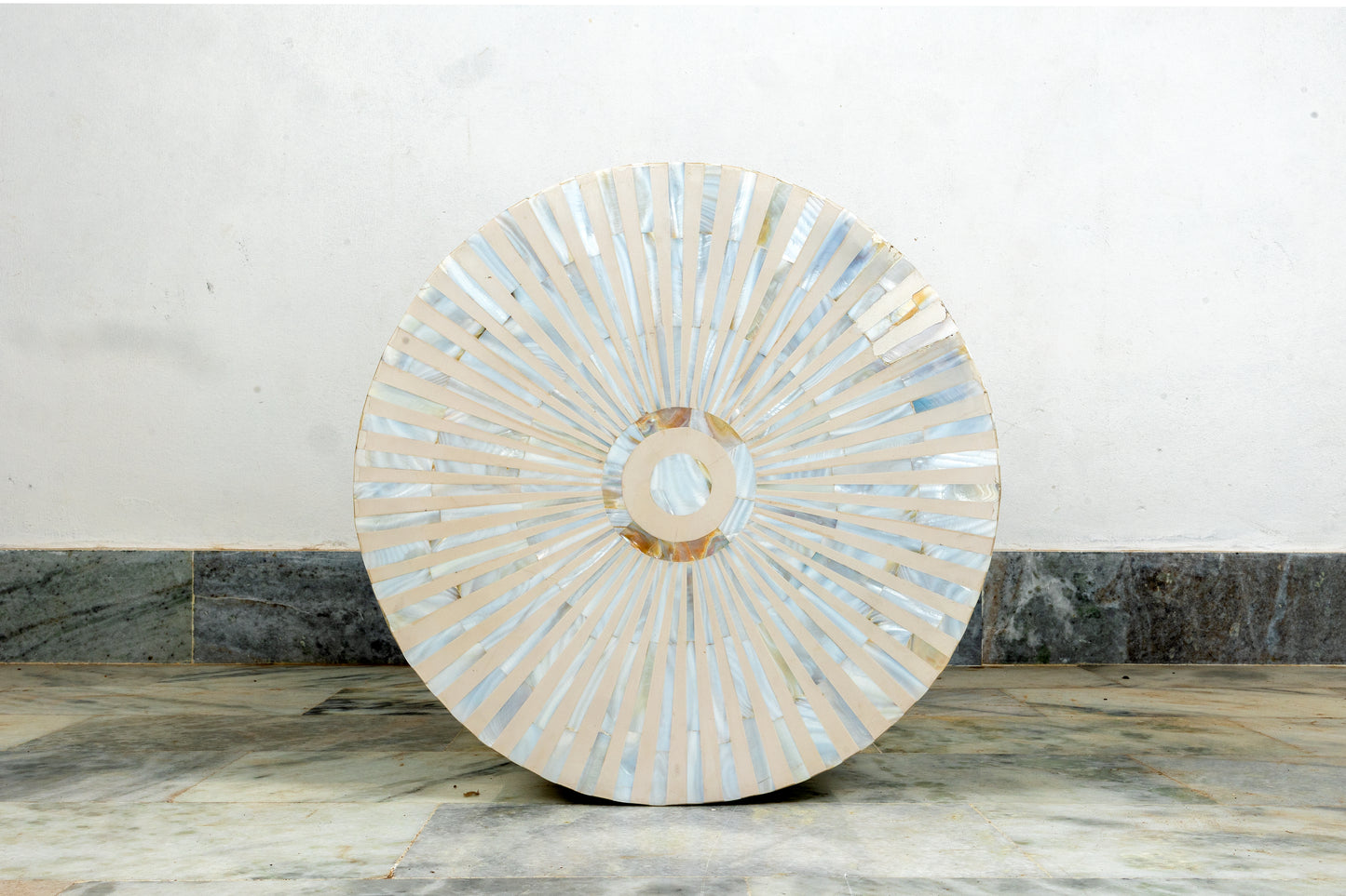 Mother of pearl side table drum shape