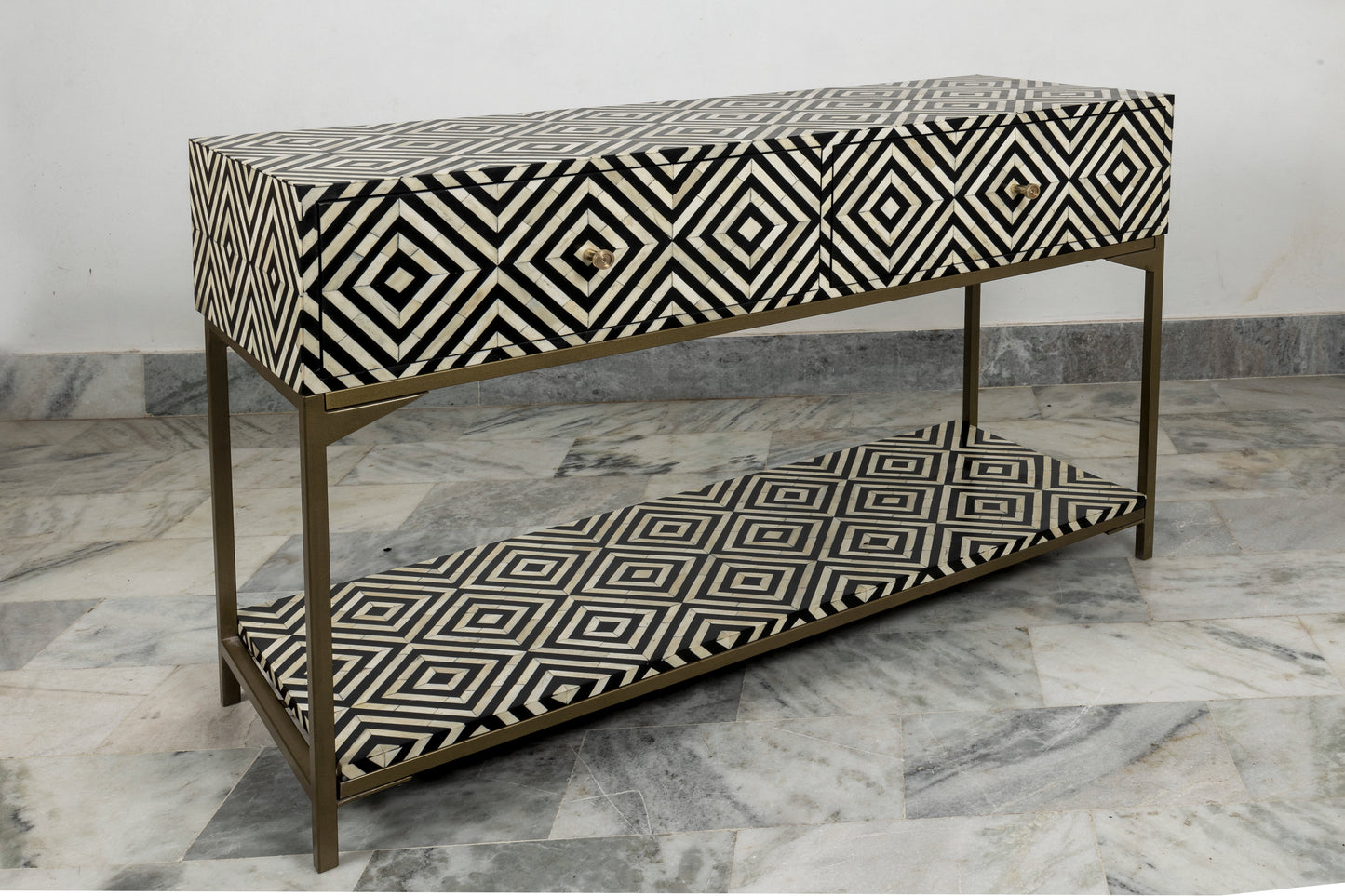 Console table with storage Bone inlay