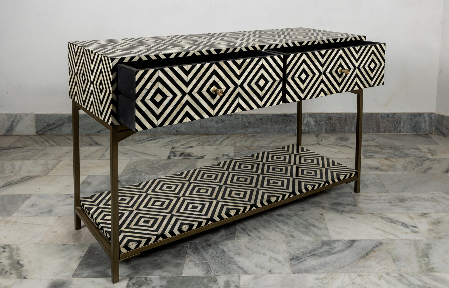 Console table with storage Bone inlay