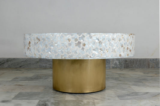 Geometric white Round coffee table Mother of pearl