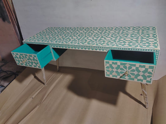 Bone inlay Study desk in Sea Green colour
