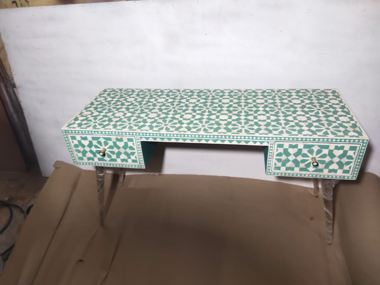 Bone inlay Study desk in Sea Green colour