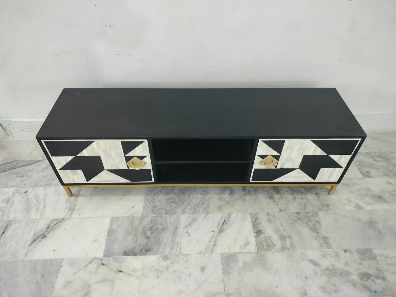 Geometric Bone inlay storage cabinet