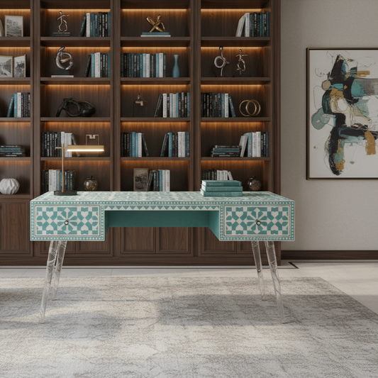 Bone inlay Study desk in Sea Green colour