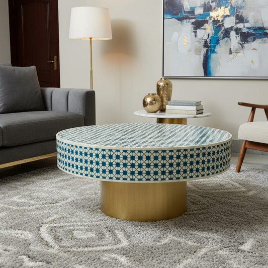 Bone inlay round coffee table